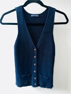 BRANDY MELVILLE Navy Knit Button-Front Vest Sweater with 2 Small Pockets